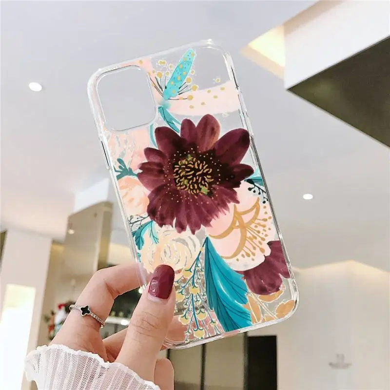 

Vintage flower rose Phone Case Transparent soft For iphone 5 5s 5c se 6 6s 7 8 11 12 plus mini x xs xr pro max