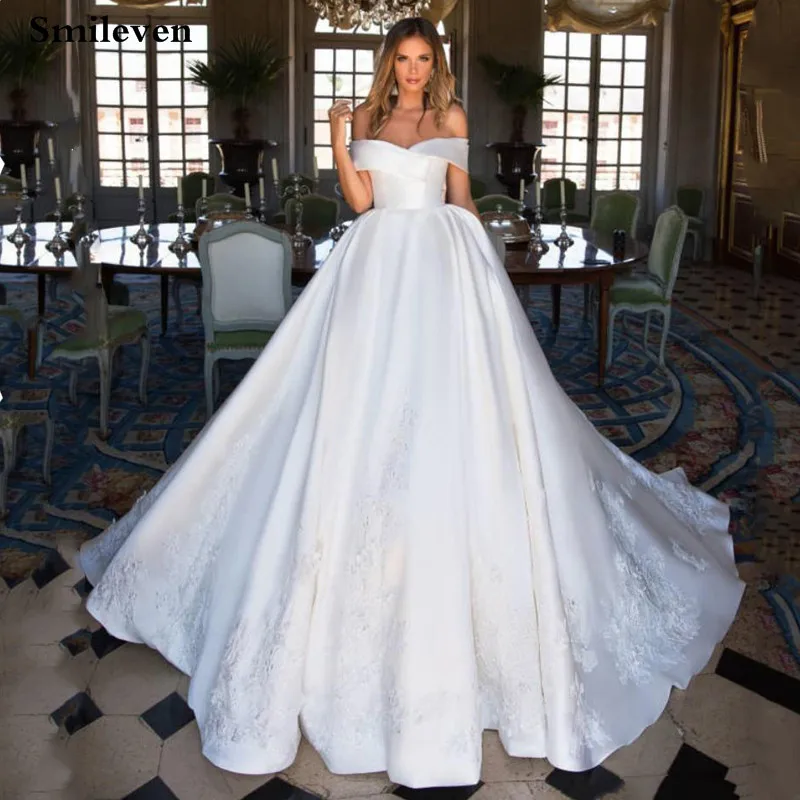 Smileven свадебное платье принцессы из атласа с открытыми плечами кружевное