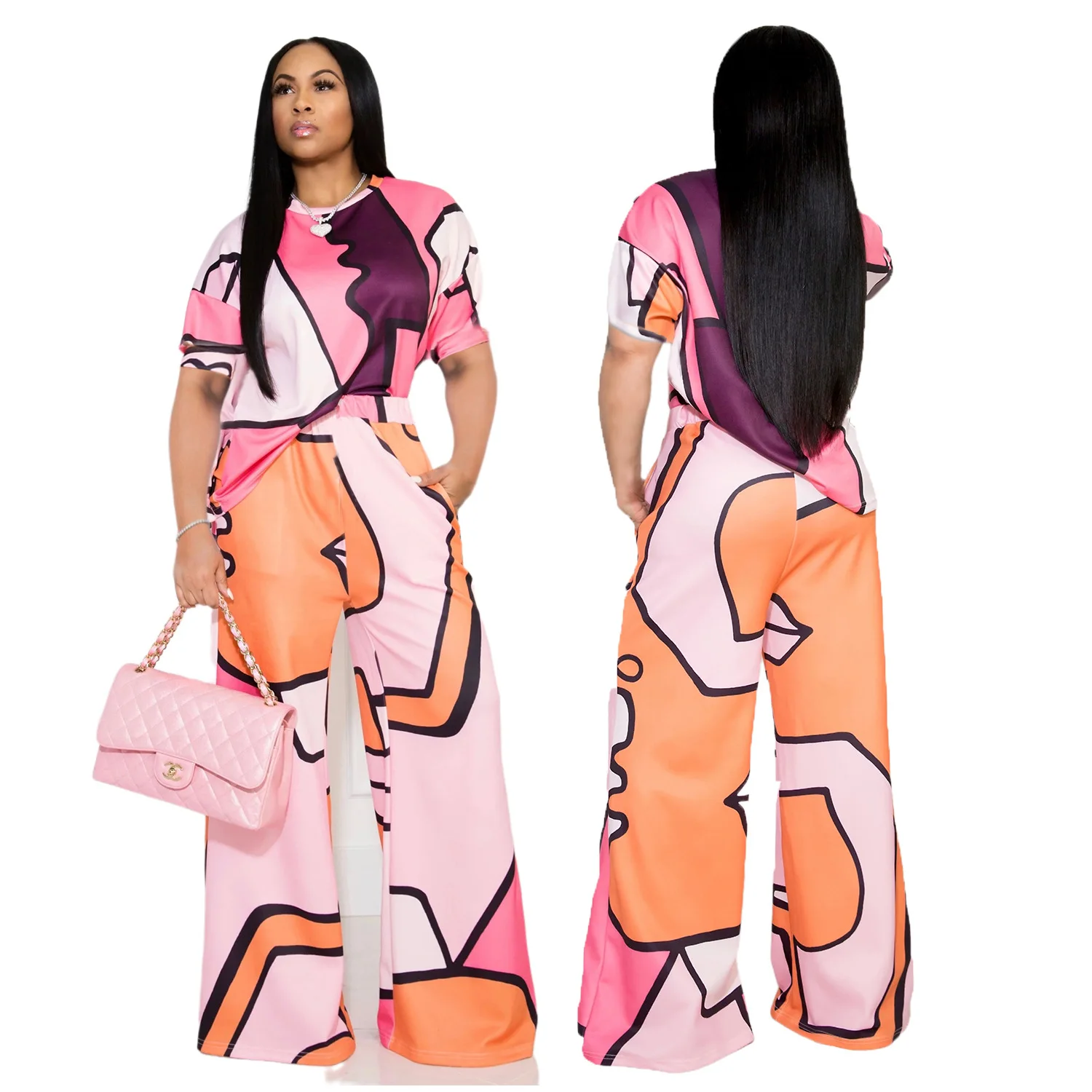 

Модная женская летняя одежда из двух предметов, пикантный повседневный костюм в стиле High Street с круглым вырезом и короткими рукавами, с индив...