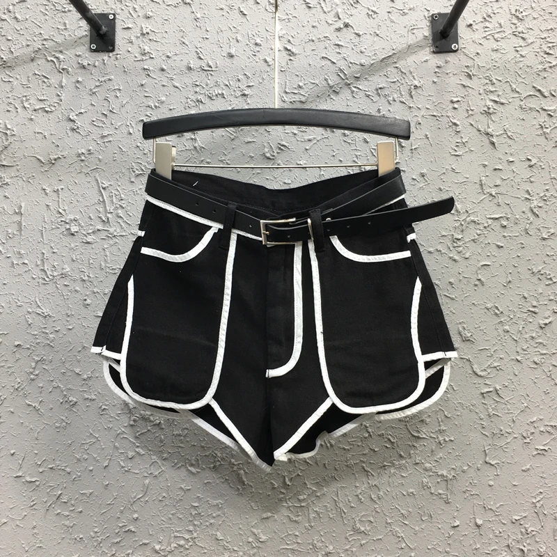 

Patch Designs Pocket Women Denim Shorts 2021 New Summer Fashion All-match High Waist Wide Leg Casual Hot Shorts Black Short Jean