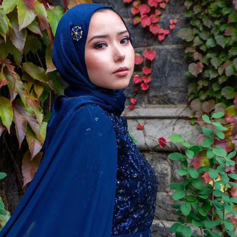 

Hand Sew Beaded Chiffon Scarf With Colorful stones Muslim Islamic Ladies Embellished Hijab Shawl 75*180 cm R01