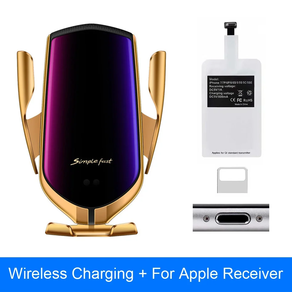 Gold for iPhone 10 Вт Быстрый Qi быстрый беспроводной автоматический зажим автомобильное зарядное устройство крепление инфракрасный датчик зарядка автомобиля вентиляционное отверстие держатель для мобильного телефона Подставка - Цвет: Gold for iPhone