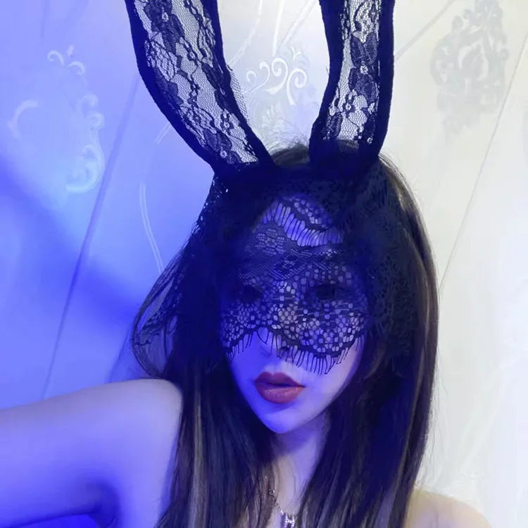 12 шт./лот Леди Гага чёрный Банни для девочек кружевная Фата глаз маски повязки на