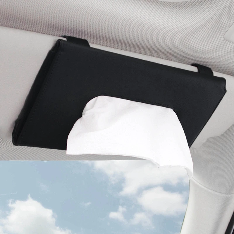 

Car Tissue Box Towel Sets Black PU Leather Car Sun Visor Tissue Box Holder Auto Interior Storage Decoration Hanging Storage Box
