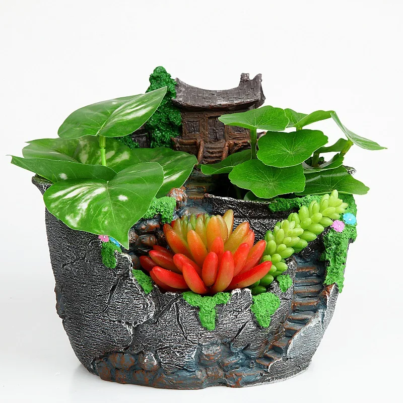 

Mini House Succulent Plants Planter Flowerpot Resin Flower Pot Vase Desktop Potted Holder Home Garden Decoration Bonsai Pots