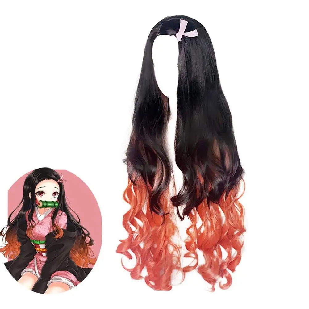 

Anime Cosplay Wig Kamado Nezuko Long Curly Hairpiece For Kamado Nezuko Cosplay Comic Con Halloween Theme Parties Game Dance