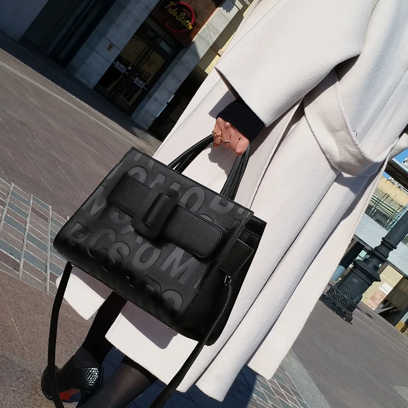 Женская кожаная сумка через плечо модная ретро тиснение женская на большая тоут