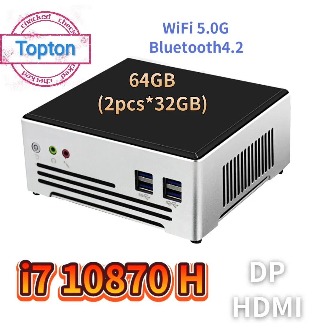 Дешевый мини-ПК TOPTON i7 i9 Intel Core 10880H 9880H Windows 10 Pro настольный компьютер Barebone 2 * DDR4 4K HTPC AC