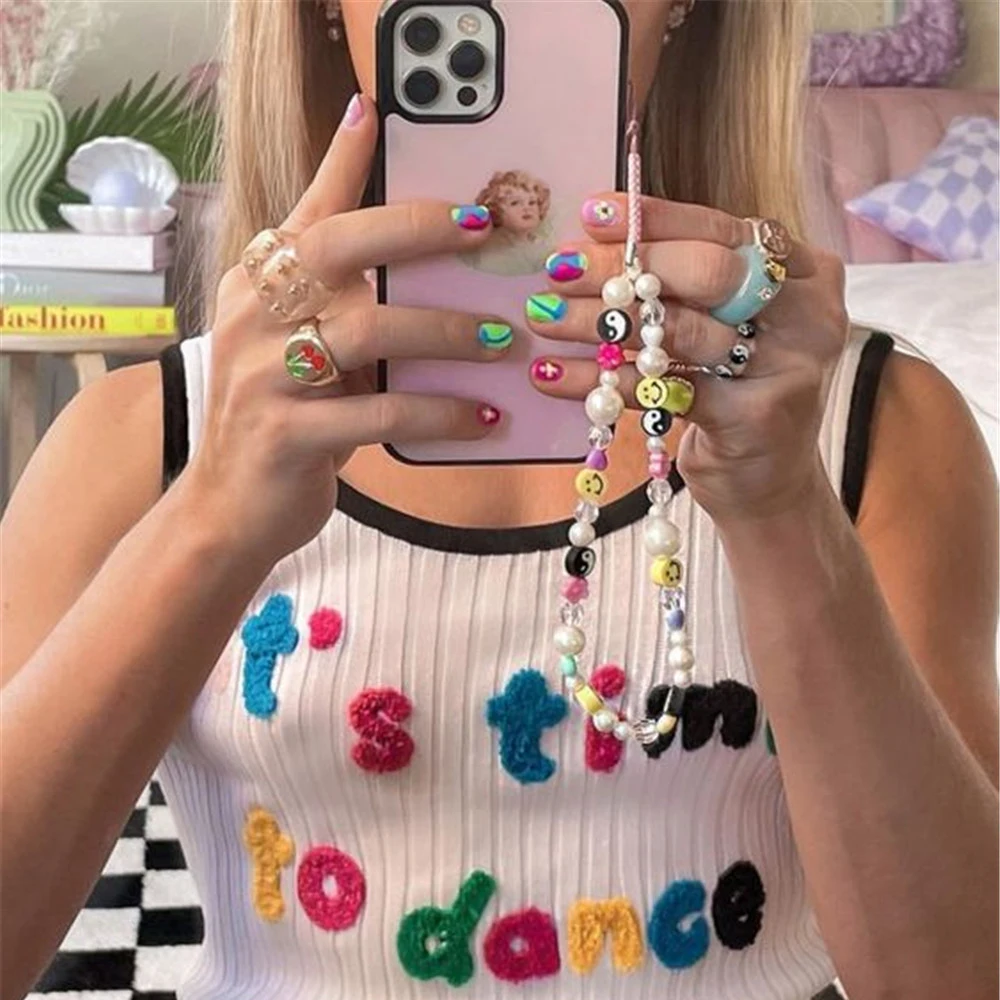 Цепочка Женская цветная из акрилового шнура с улыбающимся бисером ручной работы