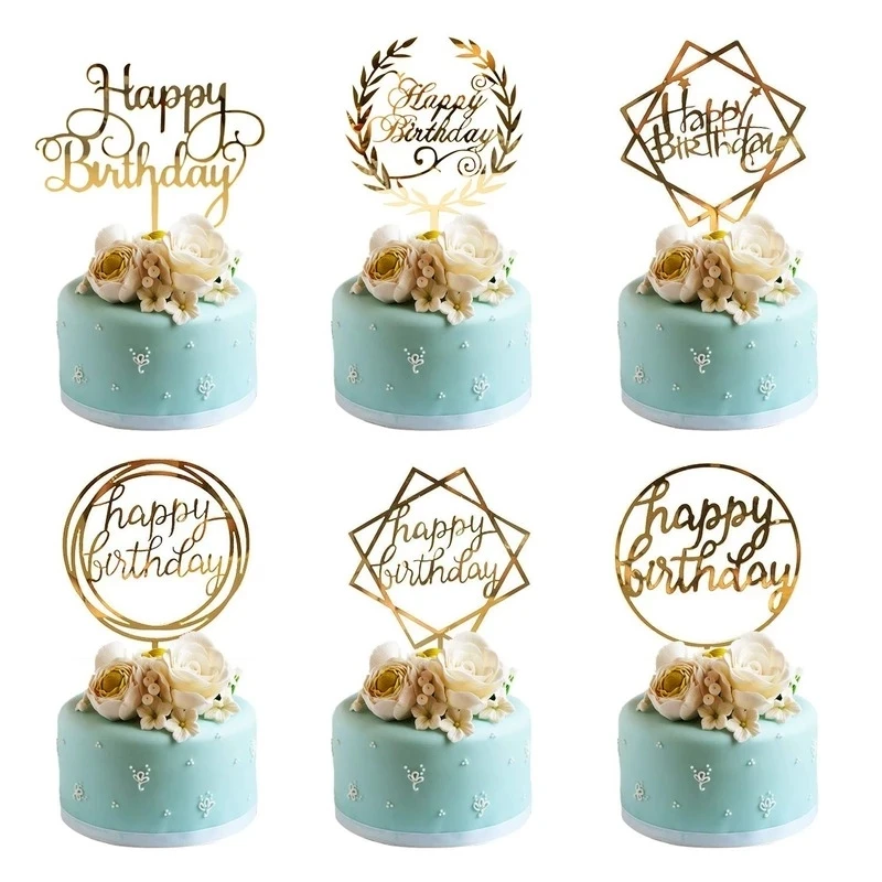 

6 шт., золотые акриловые топперы для торта с днем рождения MJCakedecor