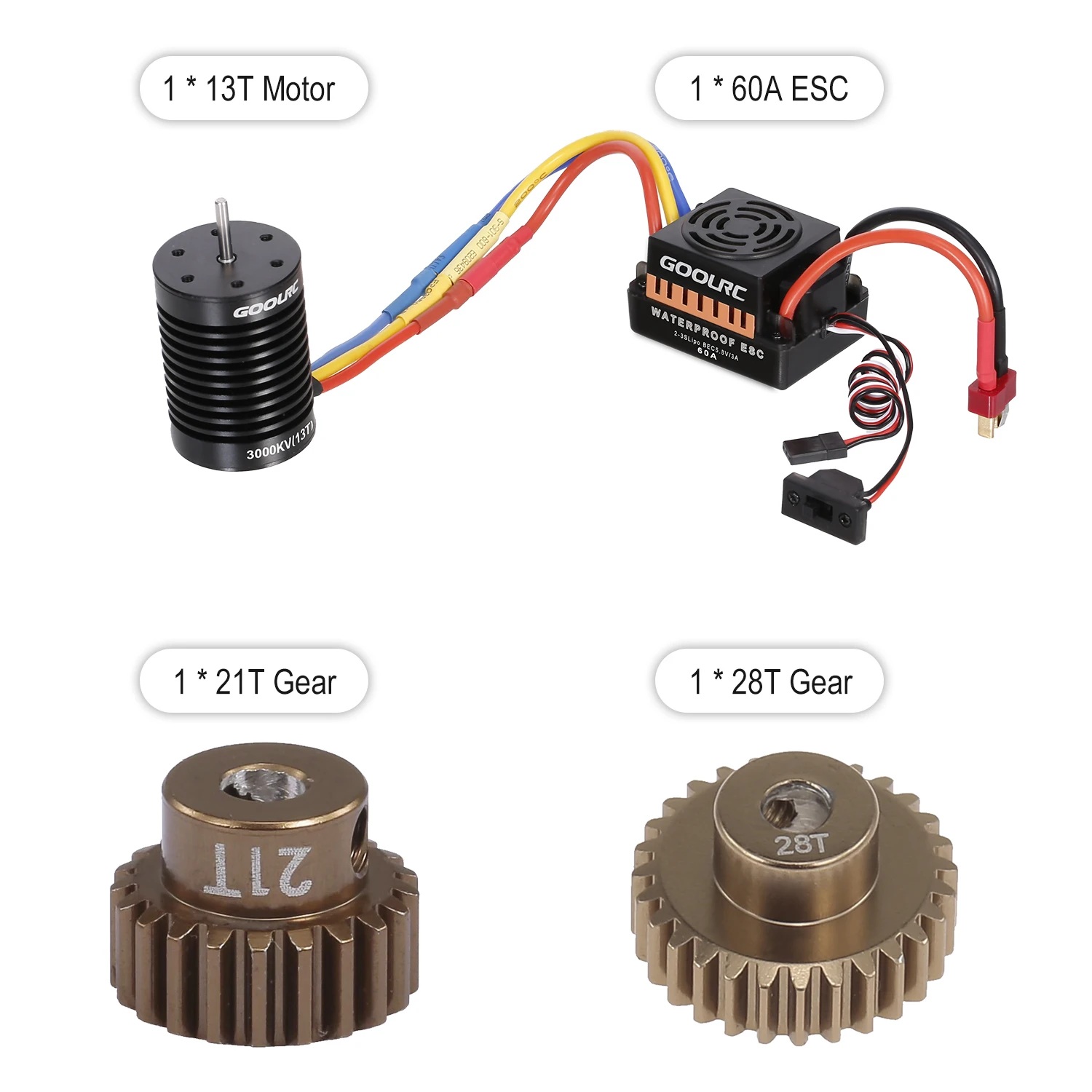 GoolRC 13T Мотор 3650 3000KV бесщеточный двигатель 60A ESC 5 8 V/3A BEC 21T Gear 28T Combo для 1/10 RC Car Crawler