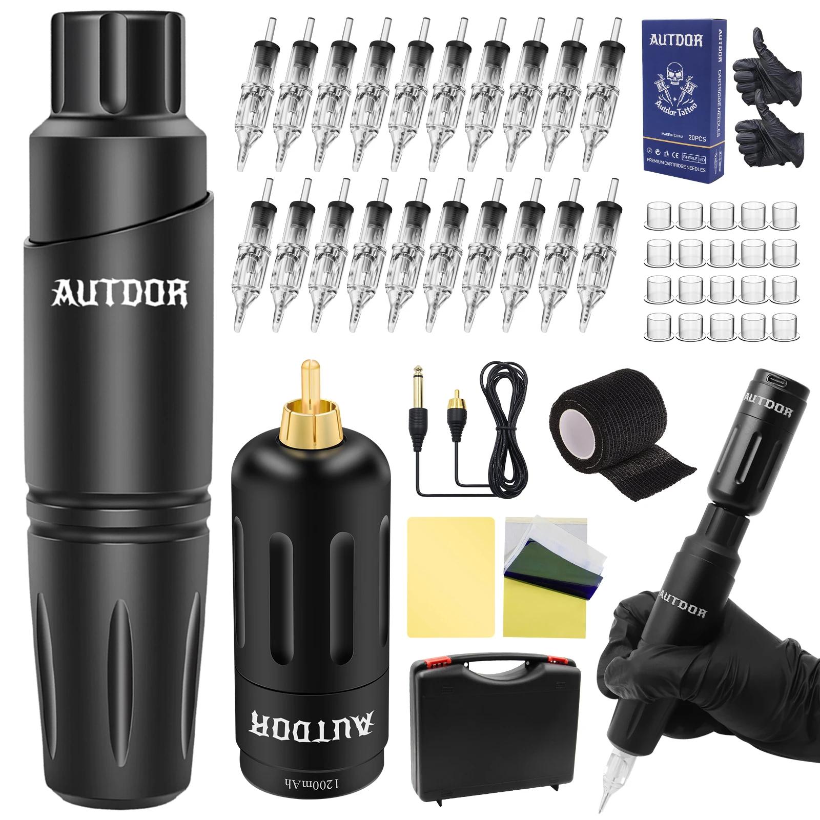 

Professional Tattoo Machine Pen Kit Tattoo Rotary Pen Machine Set with Wireless Power Supply Cartridges Needles Foot Pedal