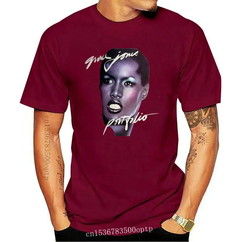 

Design 2021 Grace Jones Portfolio Album Logo Mens Black T-Shirt Size S-3XL