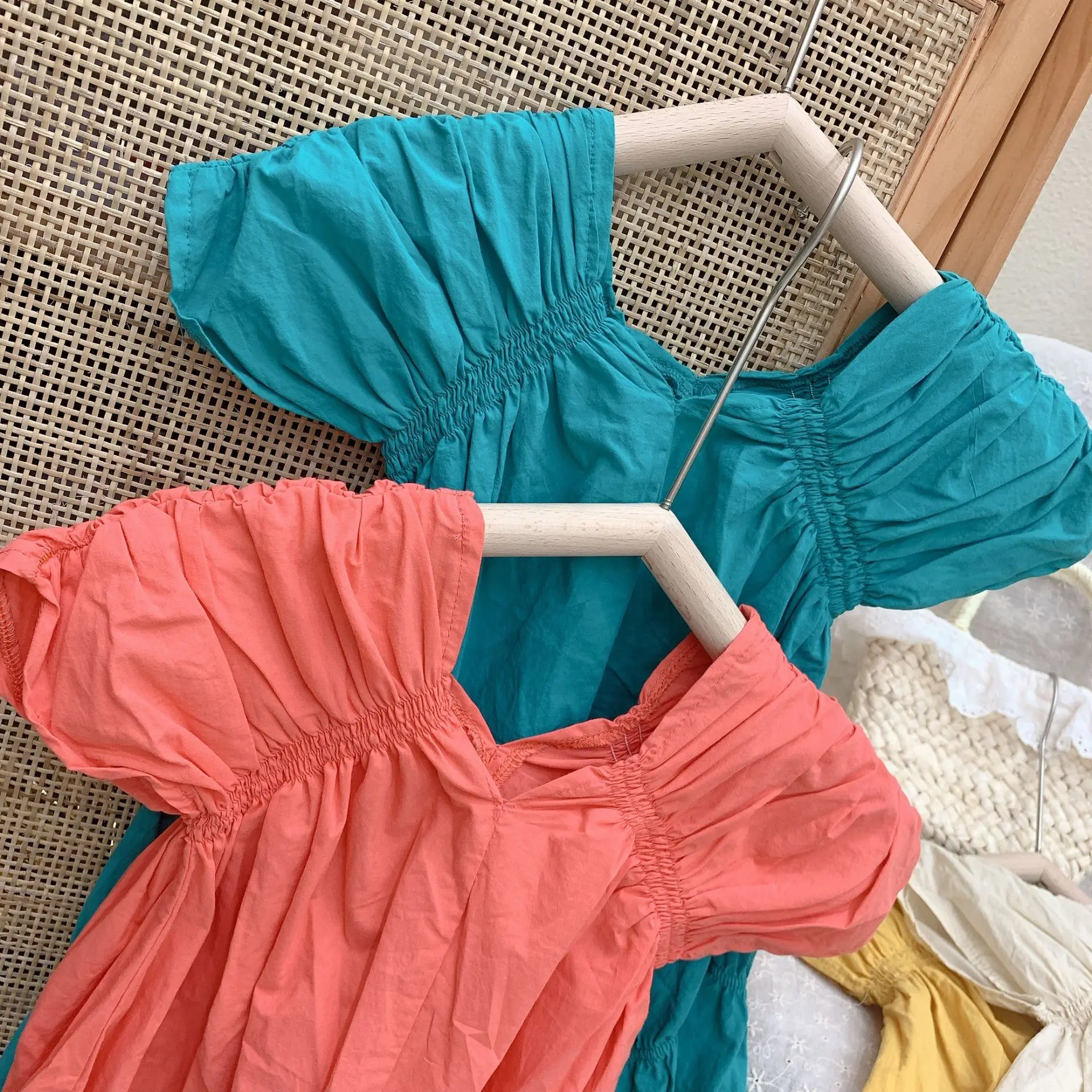 

2021 Summer New Korean Children's Clothes Pure Color Cotton Short Sleeve Girl's Dress