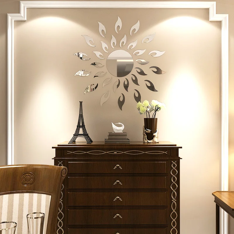 

Sun Mirror Wall Sticker 3D TV Background Stickers DIY Wall Decor Decal Stickers Art Mural bedroom Bath Room Decoration mirror