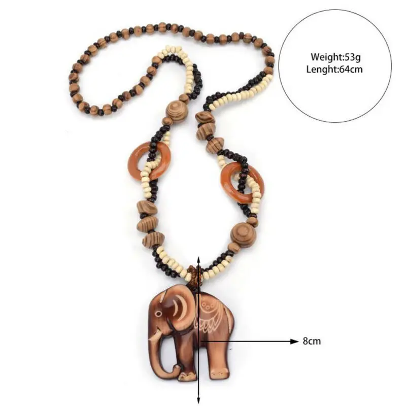 HIRIGIN Boho Ожерелье со слоном деревянная подвеска ручной работы из бисера Длинные