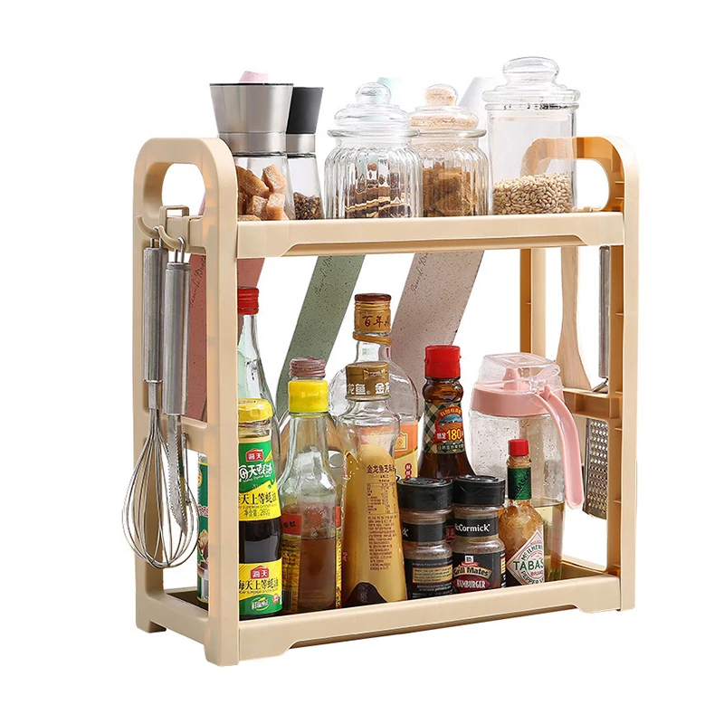 

Kitchen Double Storage Food Rack Spice Storage Shelf For Two Shelves Kitchen Hold Tools Storage Rack Organizer