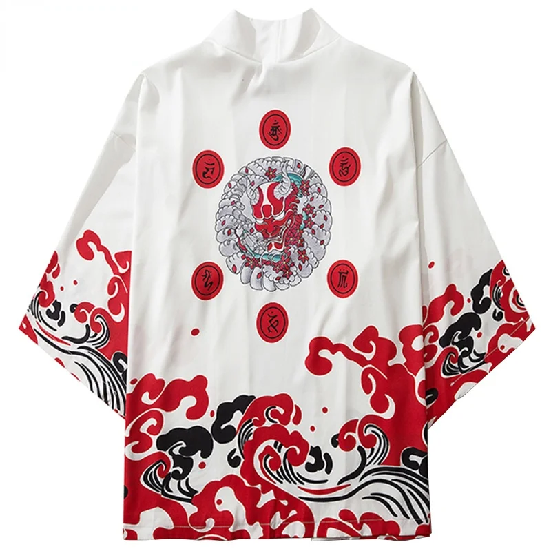 

Ukiyoe Japanese Kimono Jacket Ghost Harajuku 2021 Hip Hop Men Japan Streetwear Jacket Summer Thin Clothing Loose Kimono Black