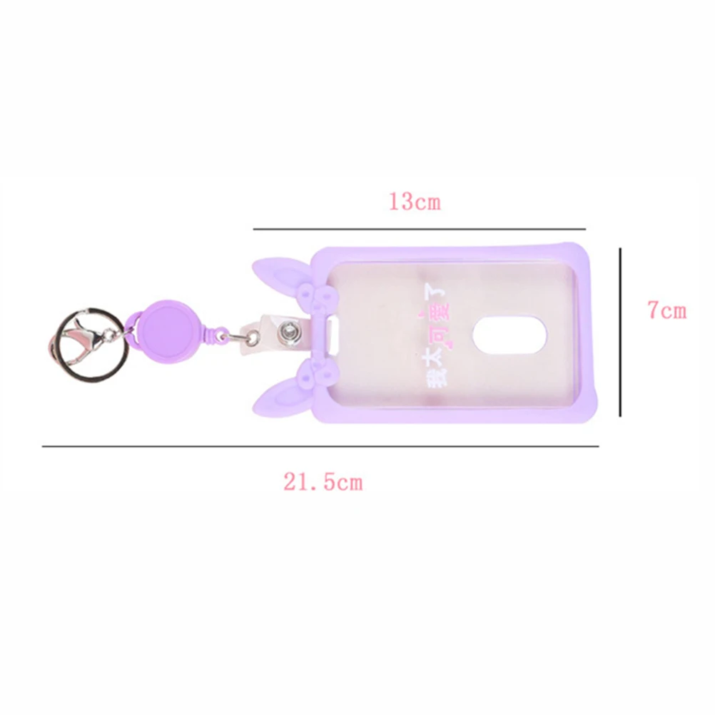 

Cute Transparent Women Keychain Badge Card ID Case Silicone Ear Retractable Girl Student Card Holder Pass Cover Fashion