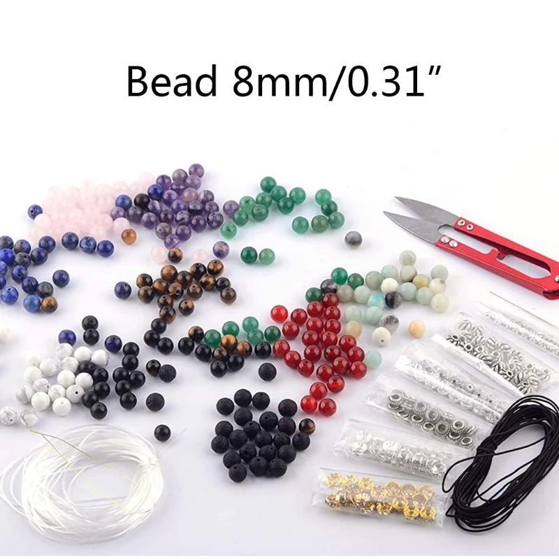 

Bracelet Jewelry Making Tool Kit Gem Bead Box Set 240 Round Loose Stones Natural Amethyst Lava Mixed Color