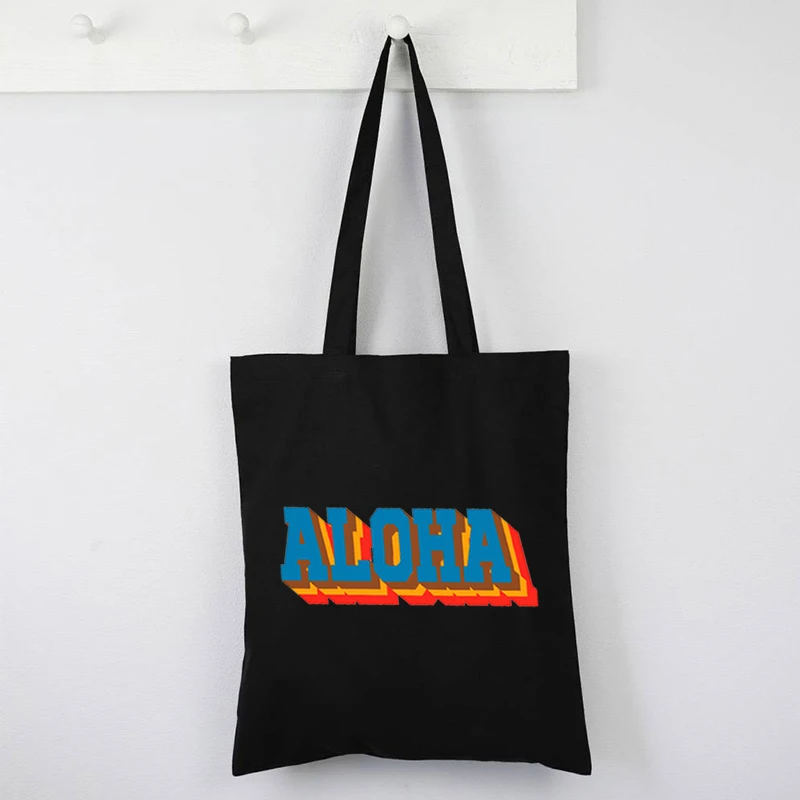 

Aloha Canvas Bag Funny Beach Shopping Bags Women Cute Shopping Bags Fashion Pures and Bags Letter Tote Bags