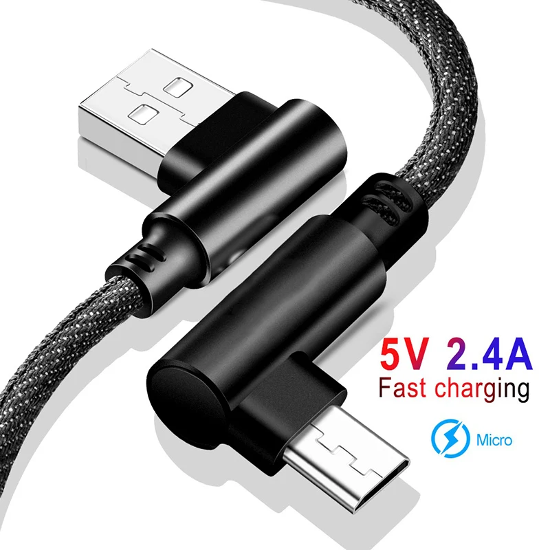 Micro USB кабель 90 градусов Локоть быстрой зарядки данных зарядное устройство шнур для samsung S7 Xiaomi Oneplus huawei Android мобильный телефон кабель