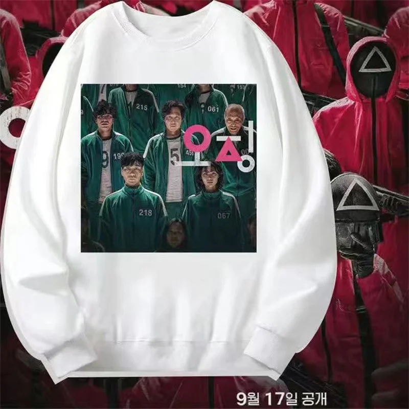 

New Hoodie for Women Men Winter Outerwear Sweatshirt Korean TV Squid Game Pattern Hoodie Fleece Lined Thick Hoodies for Unisex