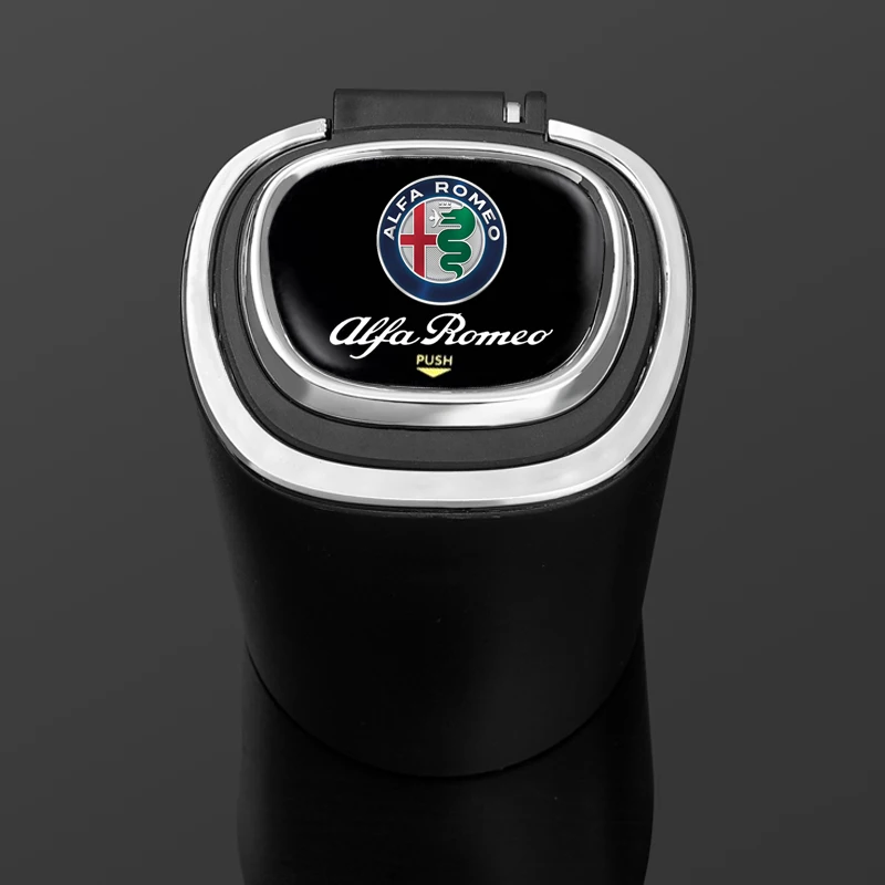 

3D logo Car ashtray with LED light car logo Metal Liner For Alfa Romeo giulia stelvio giulietta 159 147 156 166 PU Mito Spider