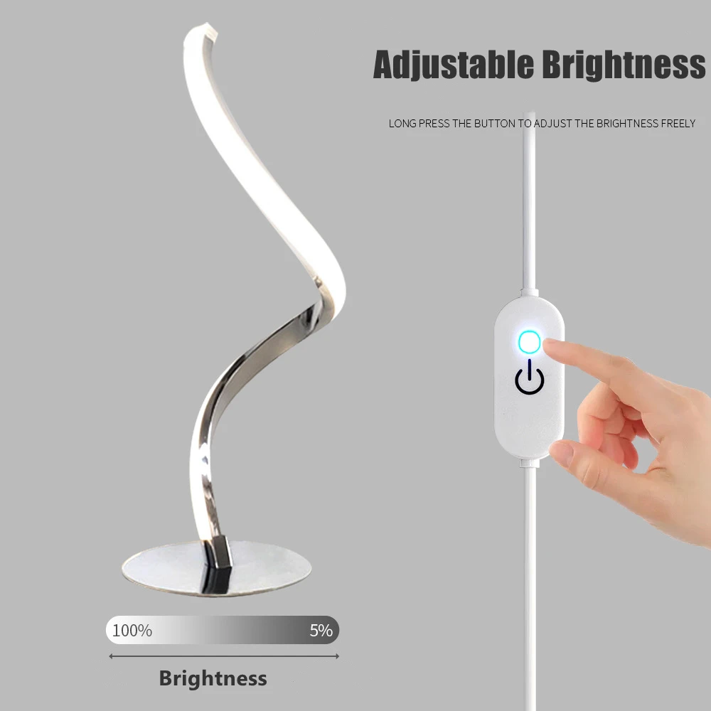 Светодиодная спиральная настольная лампа 12 Вт приглушаемая прикроватная для