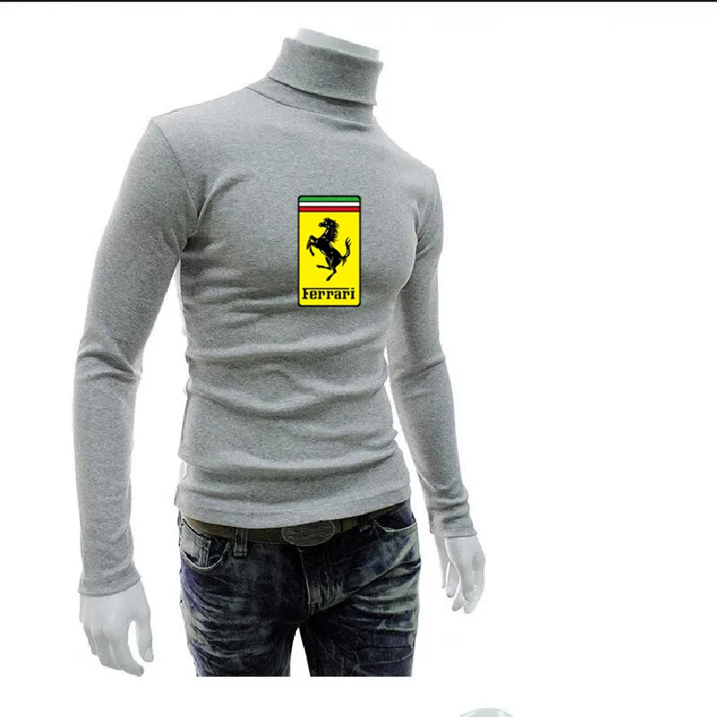

2021 Men's tide brand CAR logo autumn and winter new half high neck pullover fashion slim printed bottoming shirt top