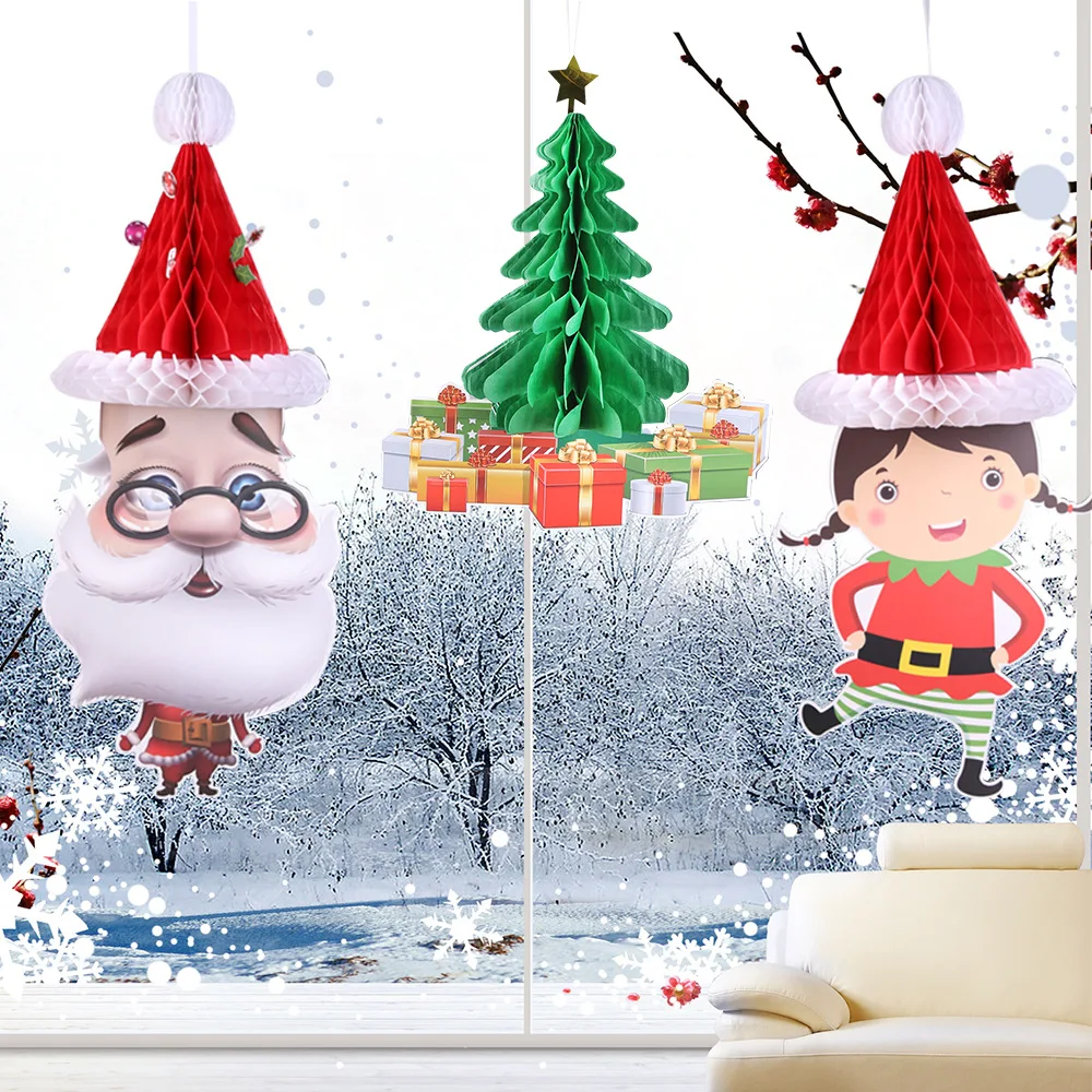 3 шт. оберточная Бумага Рождественская елка Санта Клаус сотовые шары висячие DIY