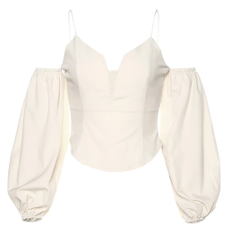 

Yitimuceng Summer Sexy Tank Top for Women White Halter Ribbons Ladies Crop Tops Solid Color Lantern Sleeves Female Clothing