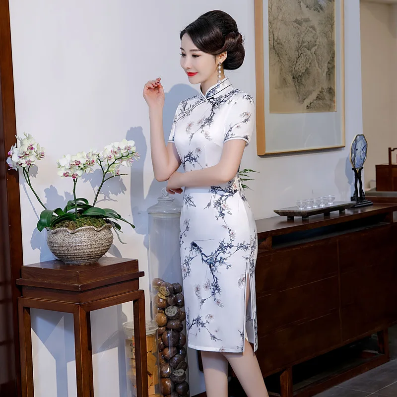 

Autumn High-quality New Design Chinese Traditional Cheongsam Qipao Elegant китайское платье Slim Daily Ципао Large-size плат