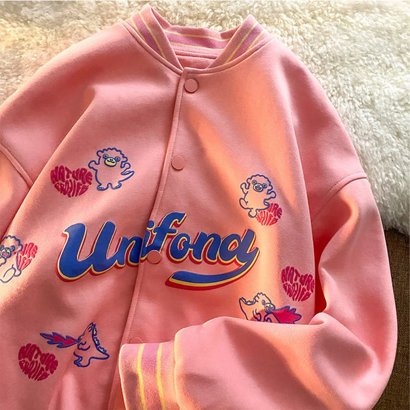 

Punk women jacket Sweet letters printed baseball uniform autumn Korean vintage casual loose streetwear Harajuku kawaii outerwear