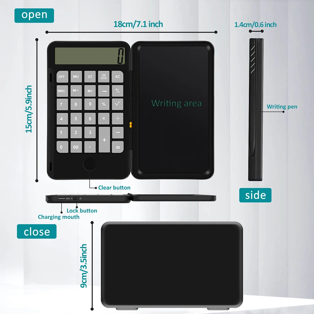 

6.5 inch Calculator Writing Tablet USB Rechargeable Portable Smart LCD Graphics Handwriting Pad Board for Daily Basic Office