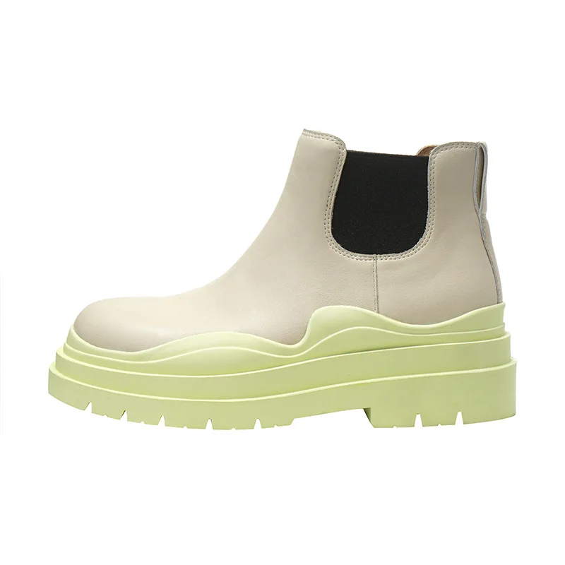 

New Chelsea Boots Thick-soled Leather Heightened Round Toe Short Boots Women's Summer Fashion Slip-on Single Boots Women's Boots