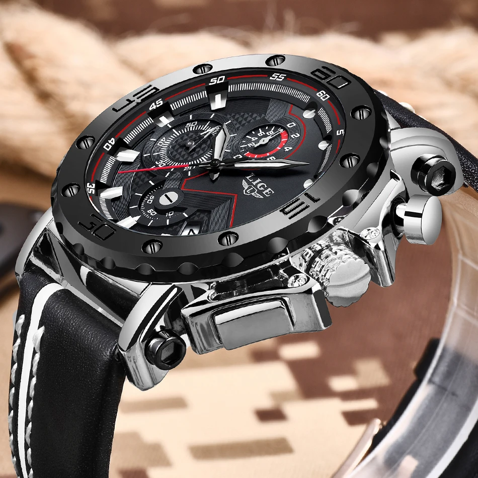 Relogio Masculino модные часы мужские LIGE Топ люксовый бренд мужские деловые кожаные военные водонепроницаемые большие часы с циферблатом даты