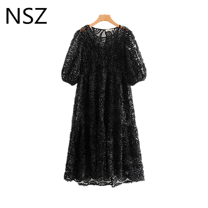 NSZ женское черное Сетчатое вечернее платье сексуальное открытое прозрачное
