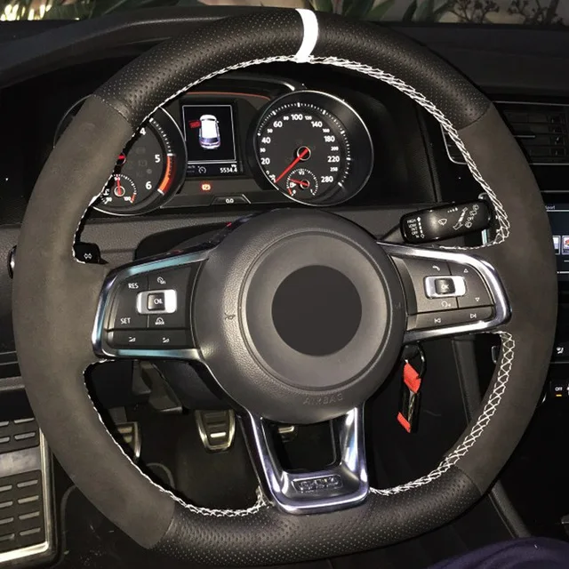 CARDAK углеродное волокно черная замша чехол рулевого колеса автомобиля для Volkswagen Golf 7 GTI Golf R MK7 Polo Scirocco - Название цвета: Style-06