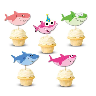 

Shark Cupcake Toppers - 40 Pieces Little Shark Cake Topper for Under The Sea Shark Theme Birthday Party, Baby Shower Party