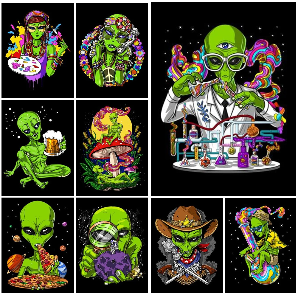 

Funny Alien Life Art Poster Mushroom Wall Art Canvas Painting Pizza Home Decor Posters and Prints Wall Pictures For Living Room