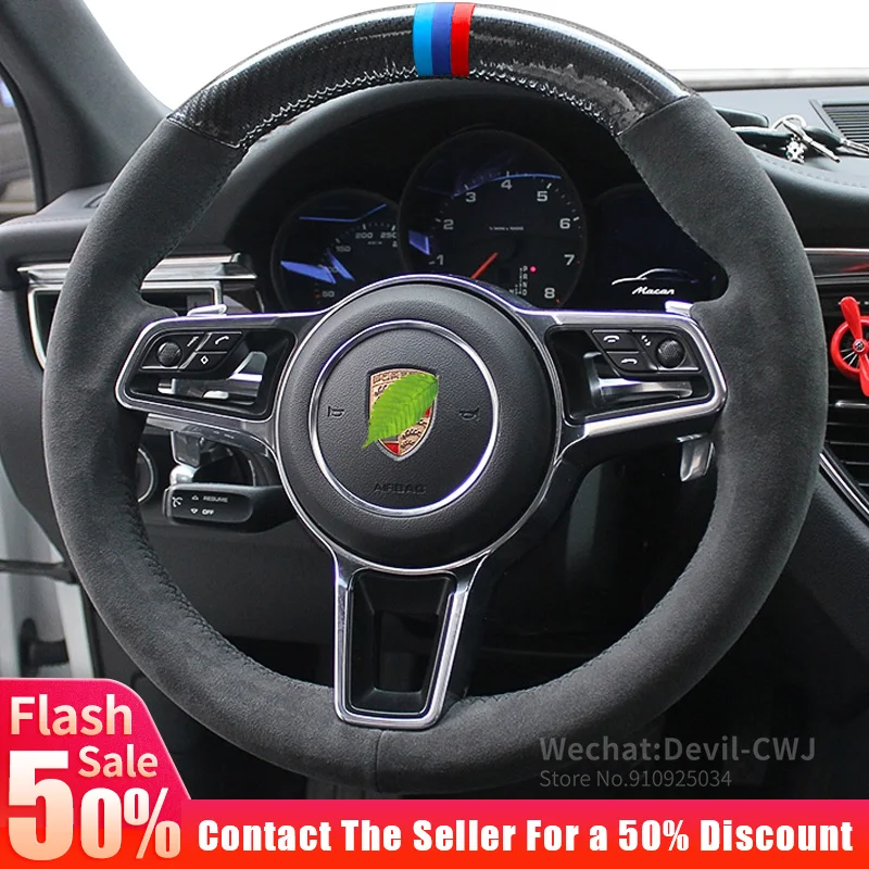 

Flash sale limited time offer Alcantara steering wheel cover for Porsche Cayenne Panamera Macan 718 911 grip cover car interior