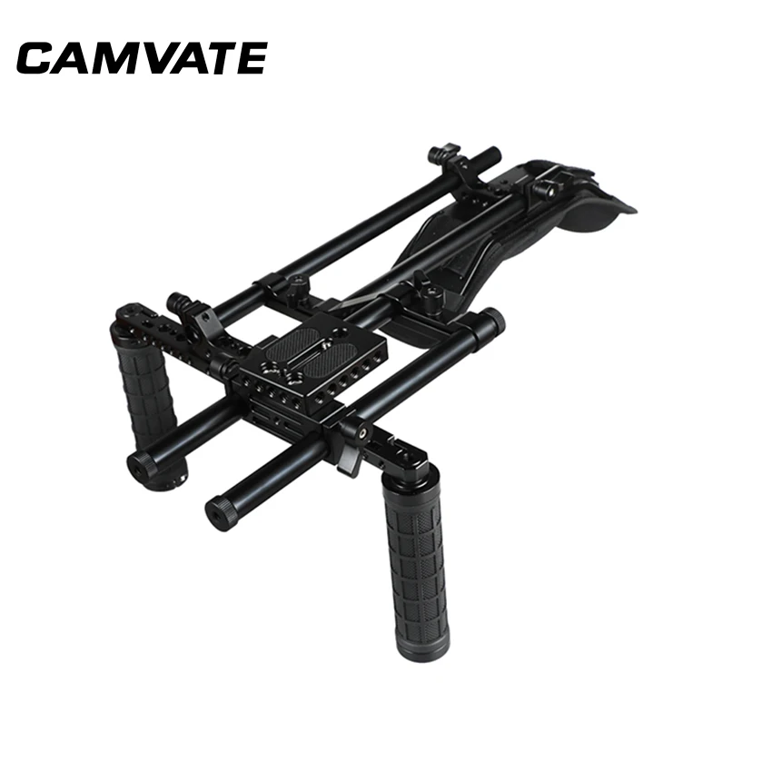 CAMVATE Ручной плеча Поддержка Rig с двойной резиновой рукояткой и 1/4 &quotМонтажный
