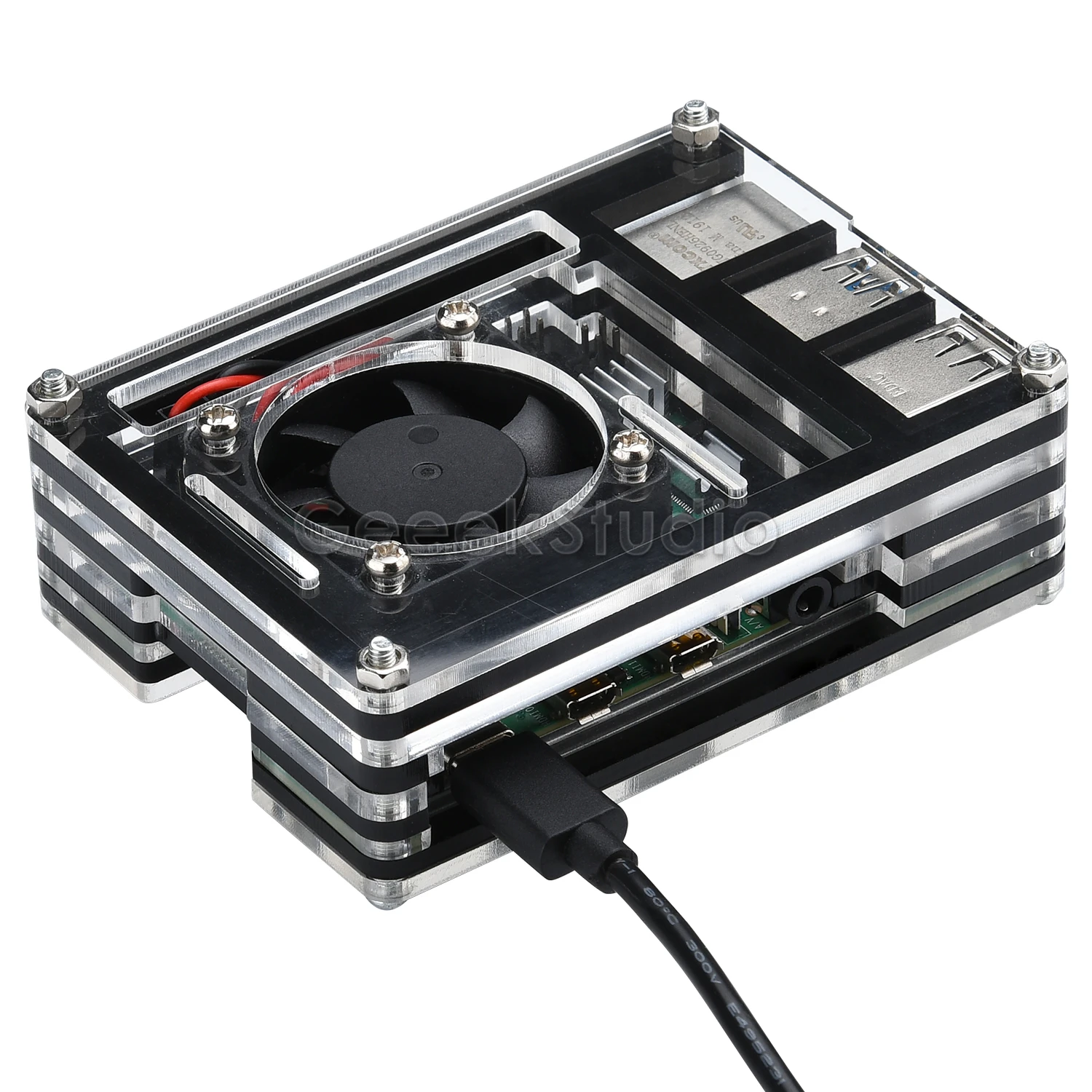 Акриловый прозрачный/прозрачный и черный чехол для Raspberry Pi 4 Model B с большим