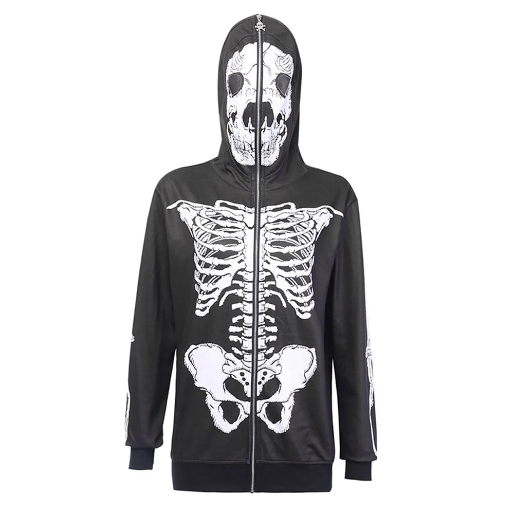 Хэллоуин готический череп печати толстовки для женщин осень зима темно черная