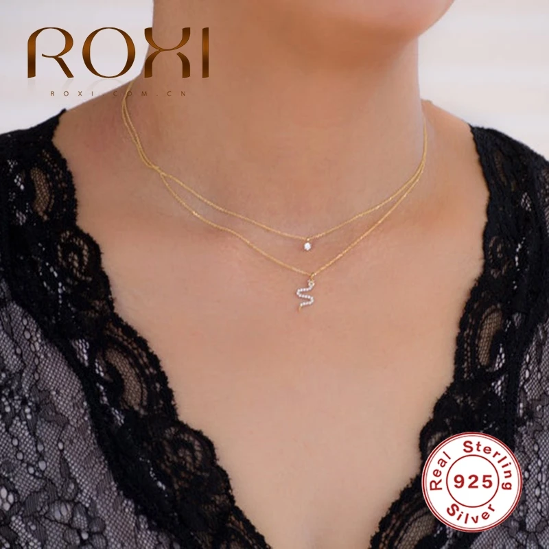 ROXI модное ожерелье с подвеской в виде змеи из золота 925 пробы серебряные ожерелья