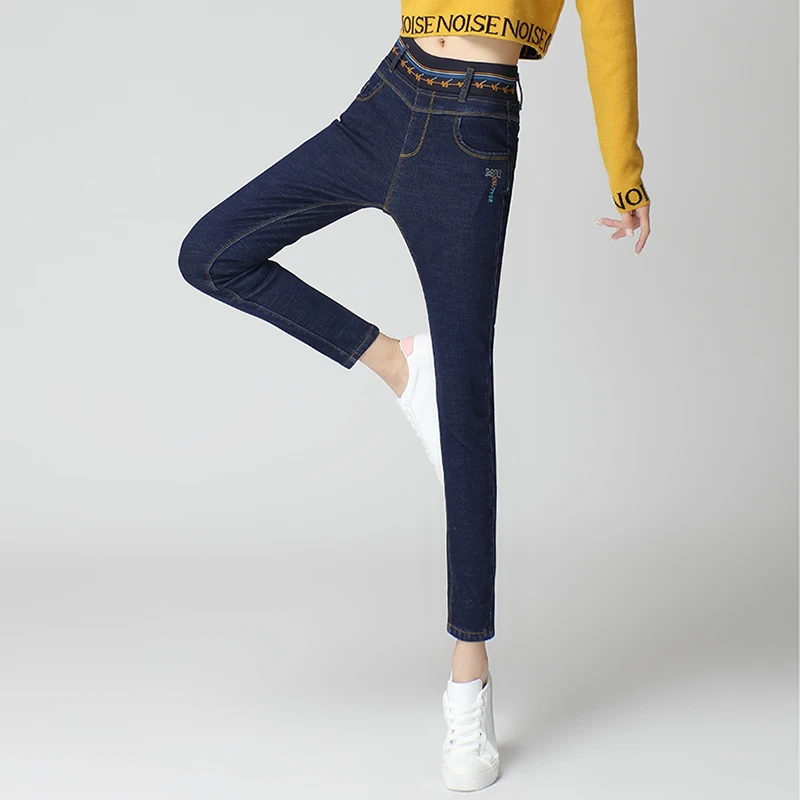 Осенние и зимние новые вельветовые черные синие джинсы женские тонкие