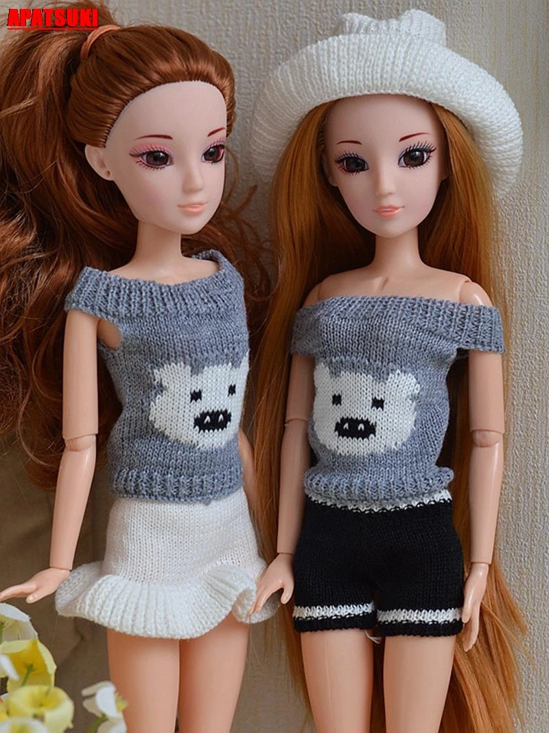 Серый милый медведь повседневные короткие юбки с открытыми плечами топы вязаный