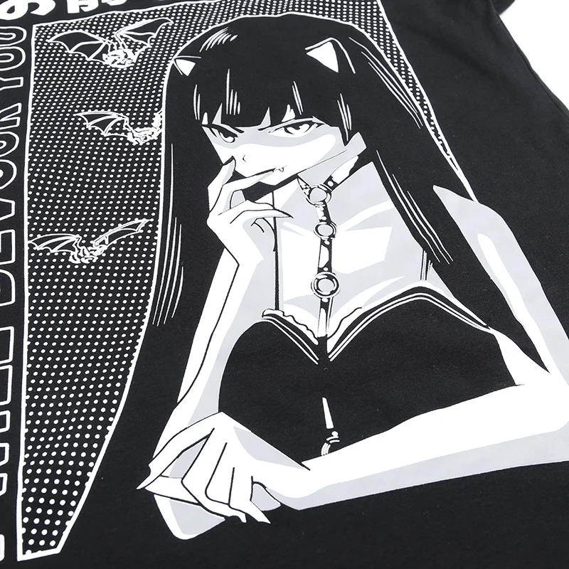

InstaHot Harajuku Painted T-shirt Oversized Women Short Sleeve Gothic Punk Black Darkness Tee Top 2019 tshirt Summer Japanese