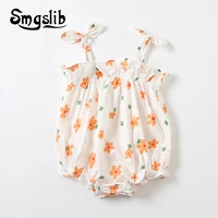 smgslib 2021 summer newborn girl outfit baby girl romper floral print lace short sleeve baby bodysuit fashion korea style 0 24m